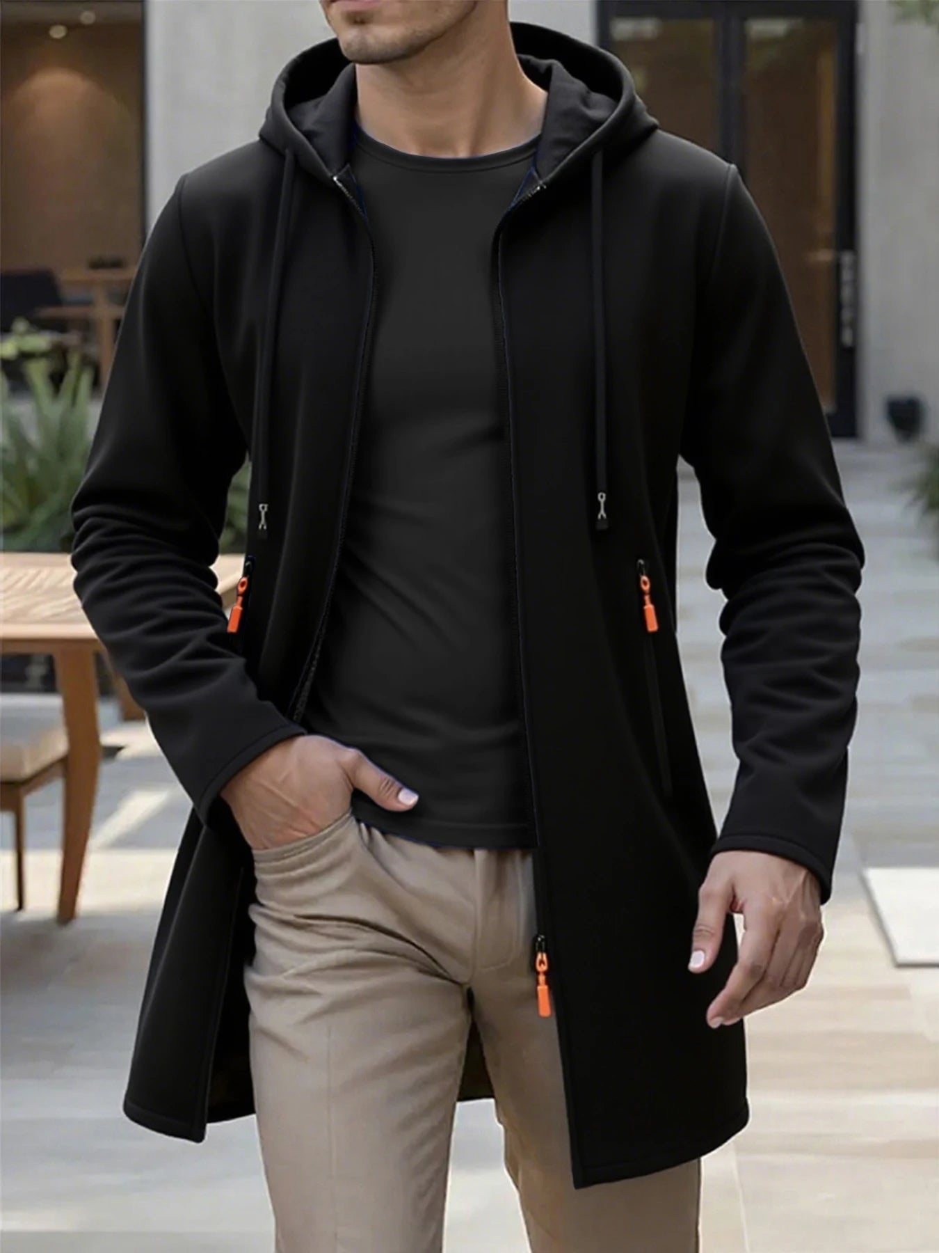 Men's Hooded Longline Zip Front Cardigan