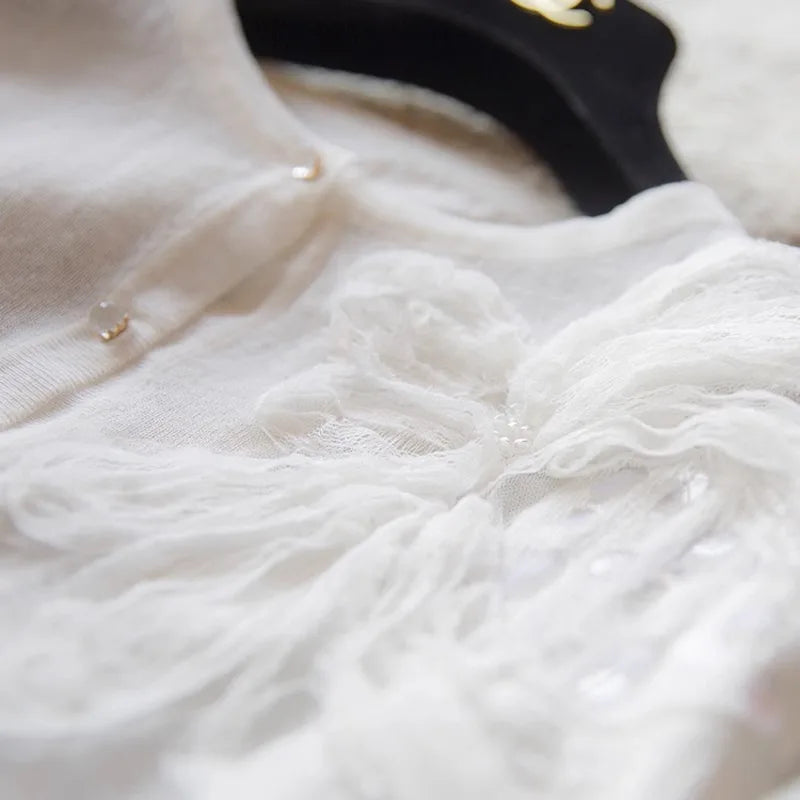 Knitted sunscreen cardigan female short heavy industry flower Korean version loose ice silk thin coat female