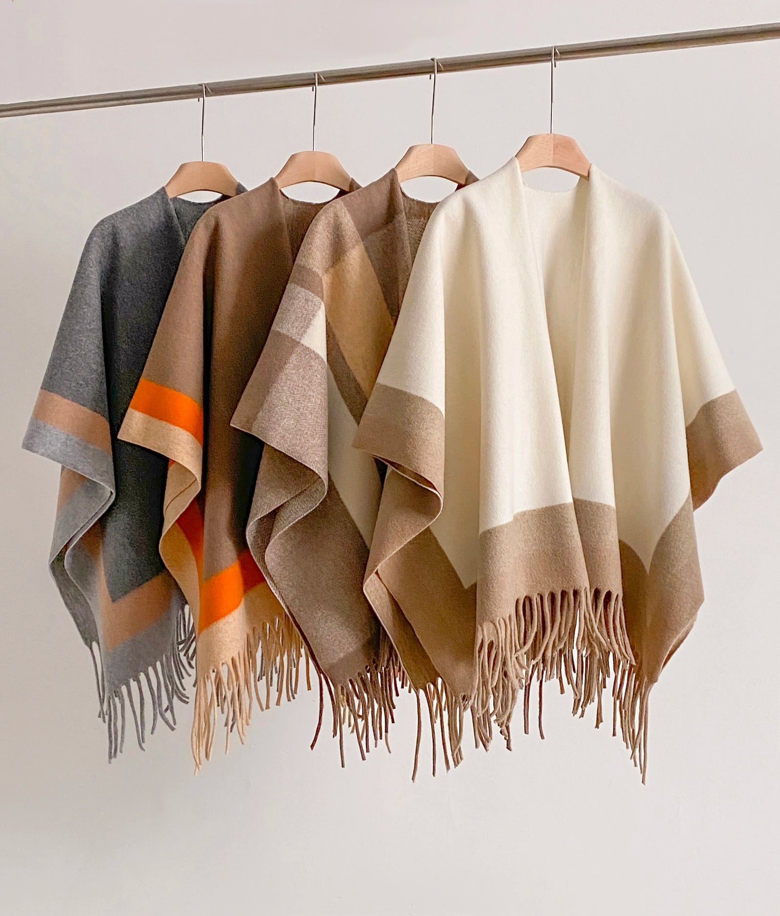 Block Stripe Fringe Poncho for Layering over Outfits