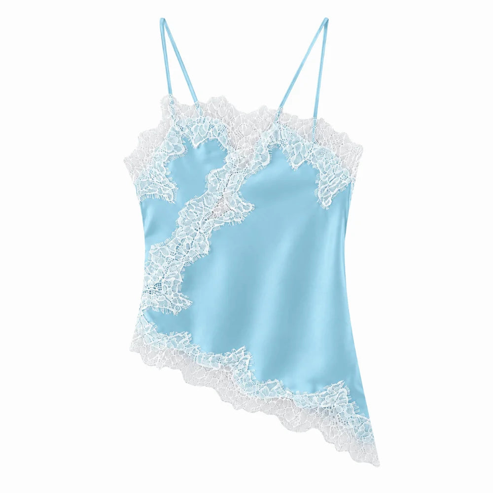 Women's V-Neck Camisole with Lace Trim and an Asymmetric Hem