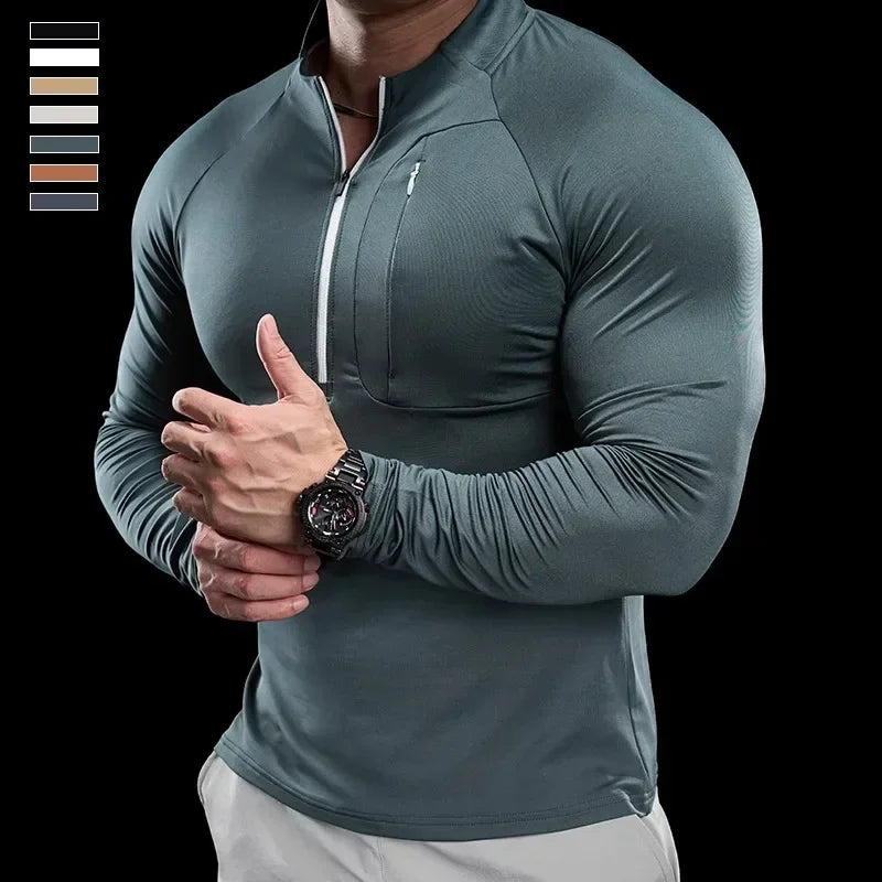Stand Collar Half Zip Long Sleeve Running Training Top