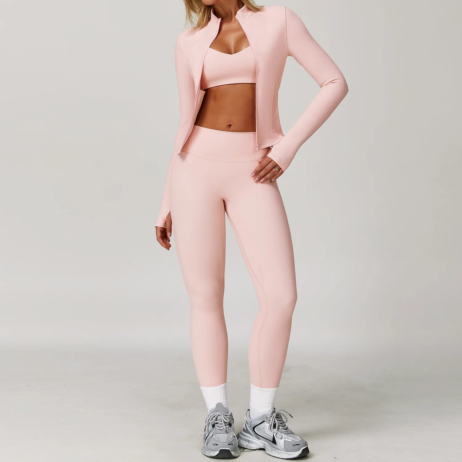 Women's Zip Layer Bra And Leggings Yoga Set