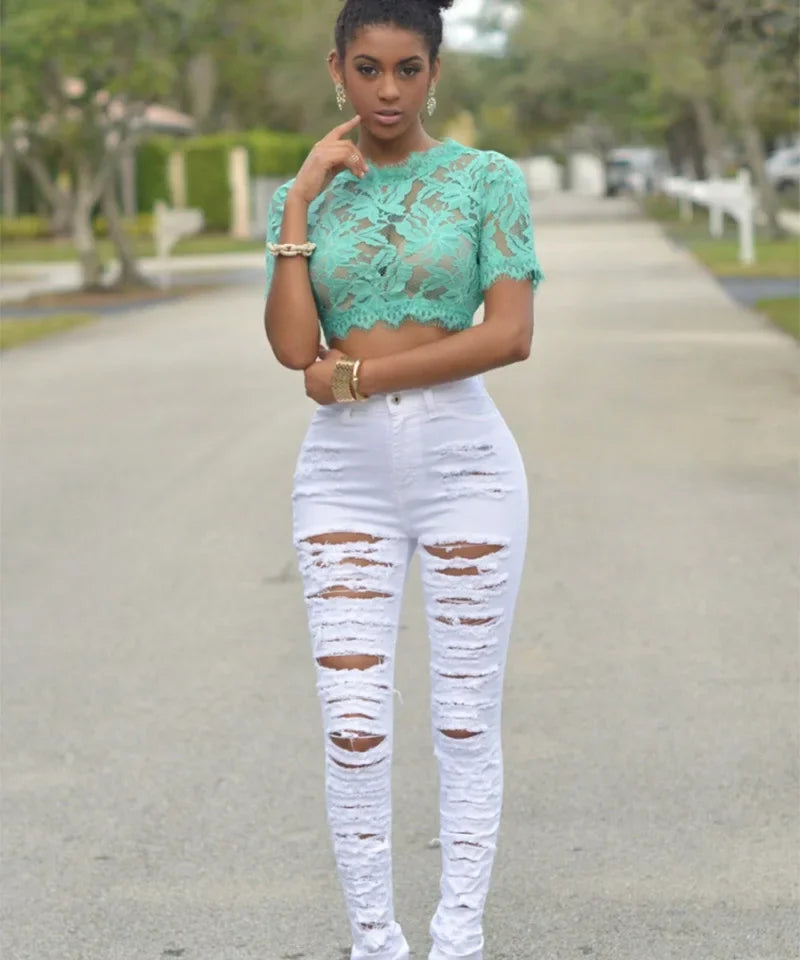 Women's Ripped Skinny Fit Denim Jeans For Everyday Outfits