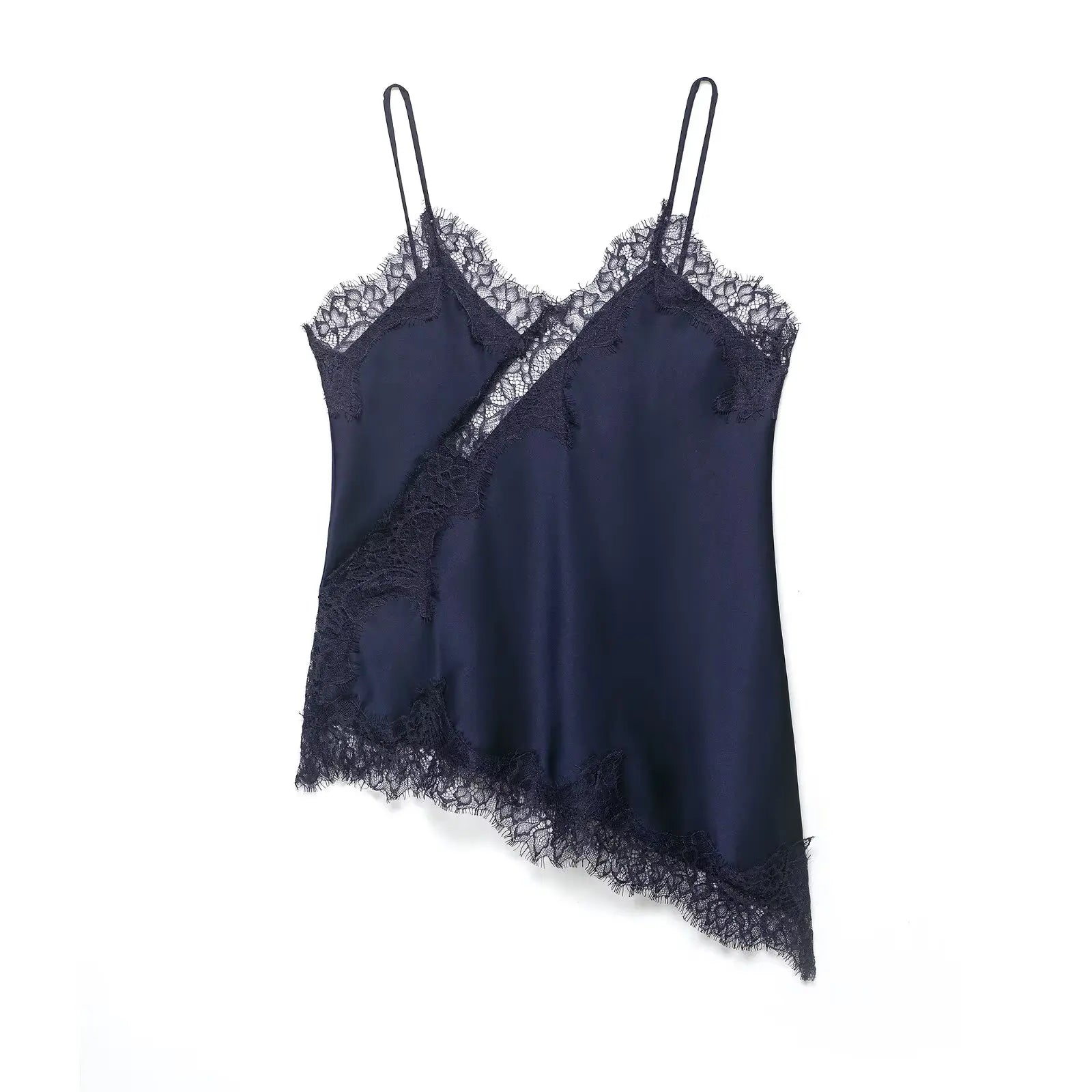 Women's Asymmetric Lace Trim Polyester Camisole with an Open Back