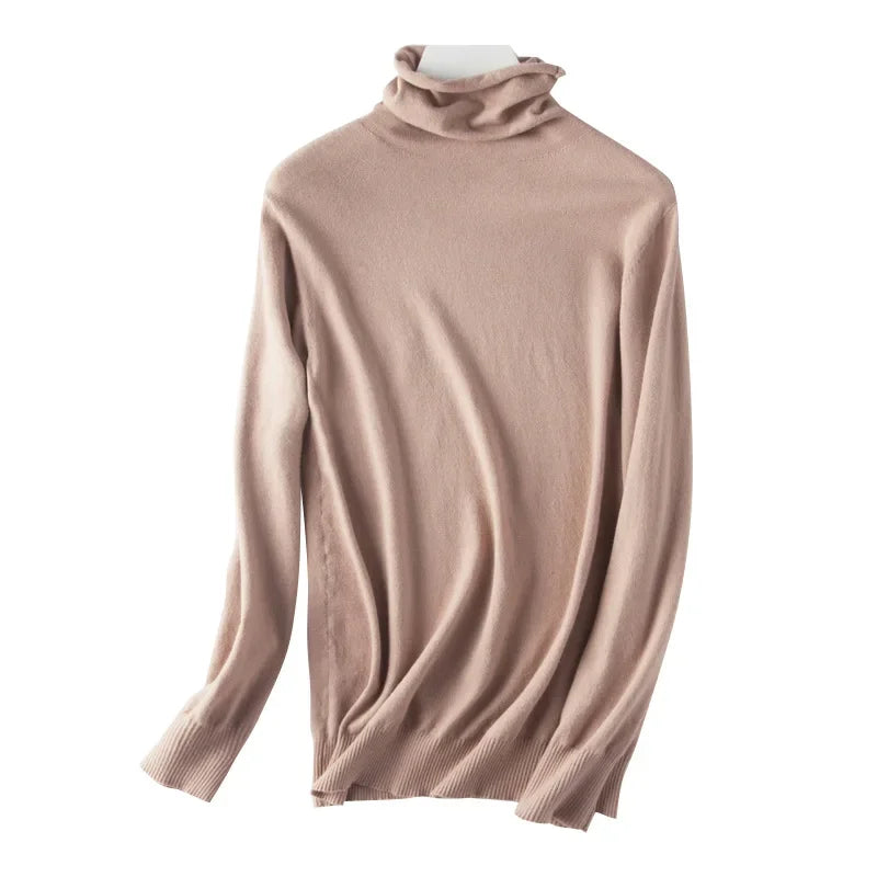 Women's Draped Roll Neck Fine Knit Sweater Casual Knit Layer