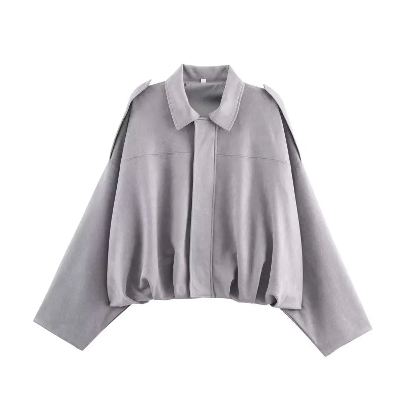 Women's Suede-Look Lapel Zip-Front Jacket