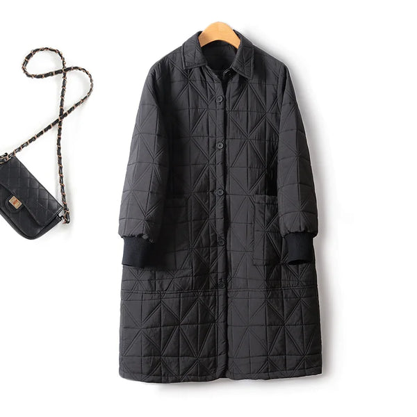 Casual Quilted Winter Coat For Women Single Breasted Irregular Mid Length A Line Long Sleeved Cotton Jackets Woman 4XL