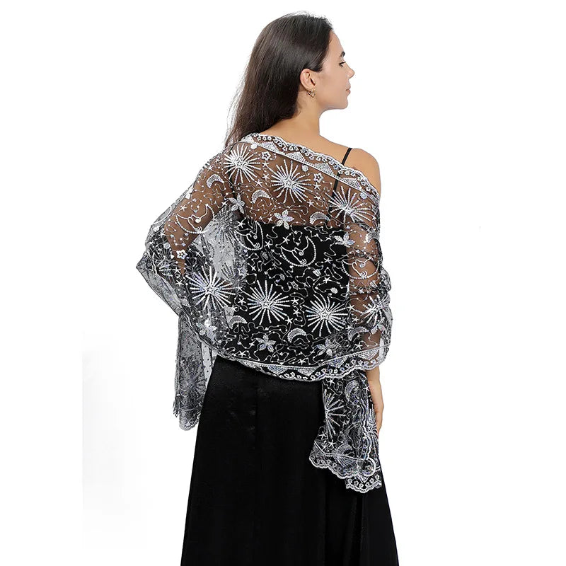 Floral Lace Fringed Wrap Scarf for Layering over Outfits