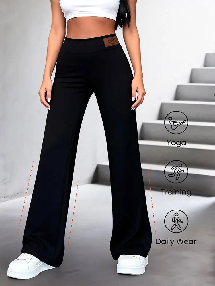 Women's Plain High Waist Flared Leg Casual Pants