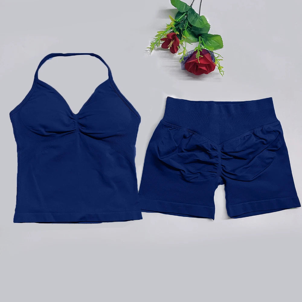 Women's Halter Tank And Shorts Yoga Set For Workout Outfits