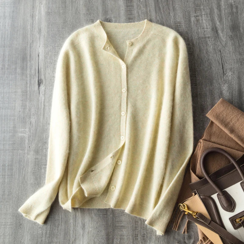 Women's Crew Neck Button Front Cardigan Casual Knit Layer