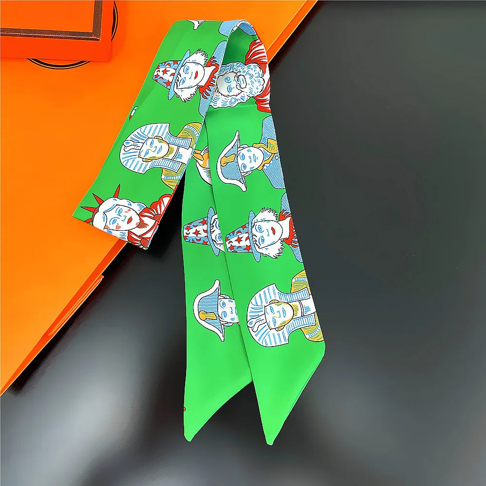 Horse Motif Skinny Scarf with Decorative Printed Patterns