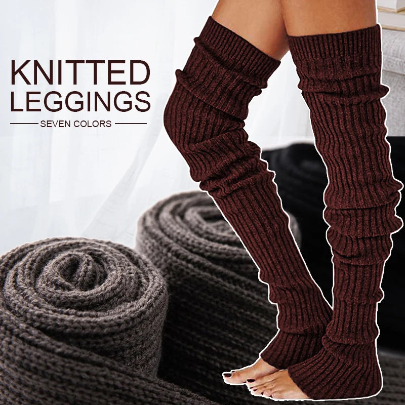 Solid Ribbed Long Leg Warmers with Open Foot Shape