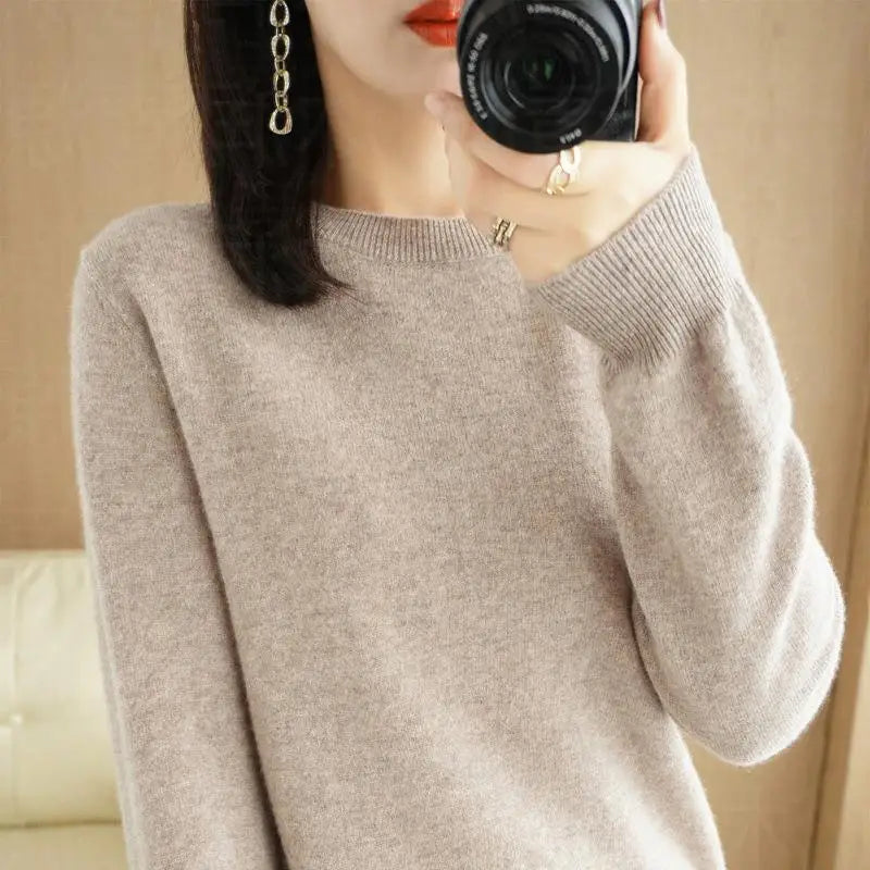 Women's Plain Long Sleeve Knit Sweater Casual Knit Layer