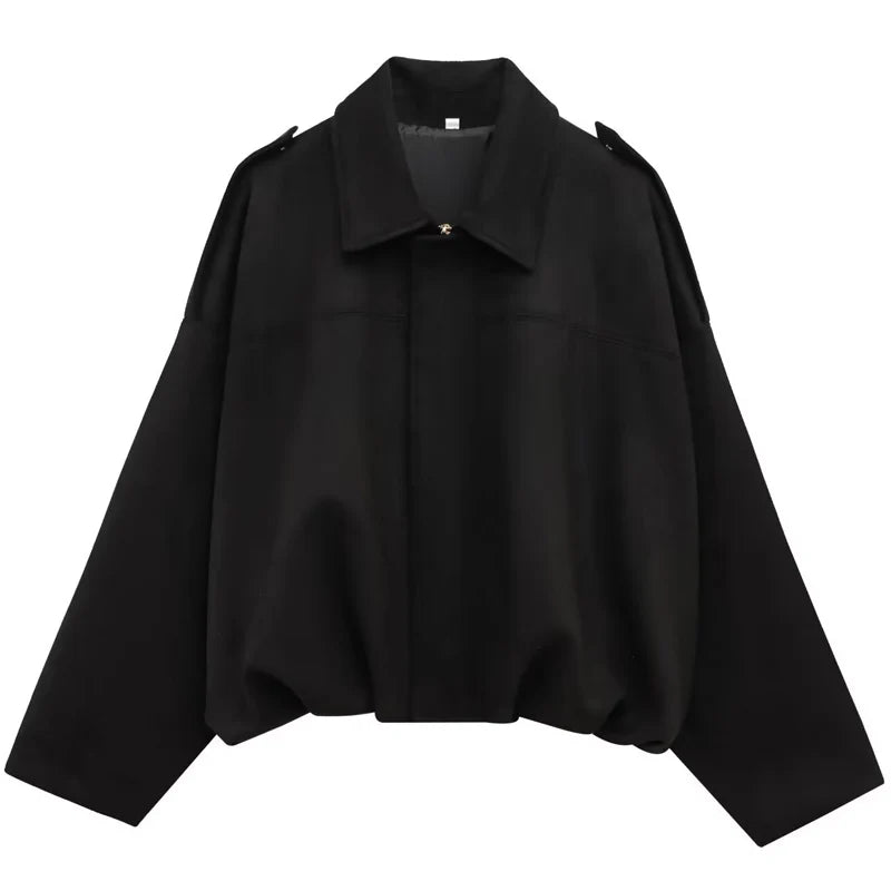 Collared Long Sleeve Loose Fit Casual Streetwear Bomber Jacket