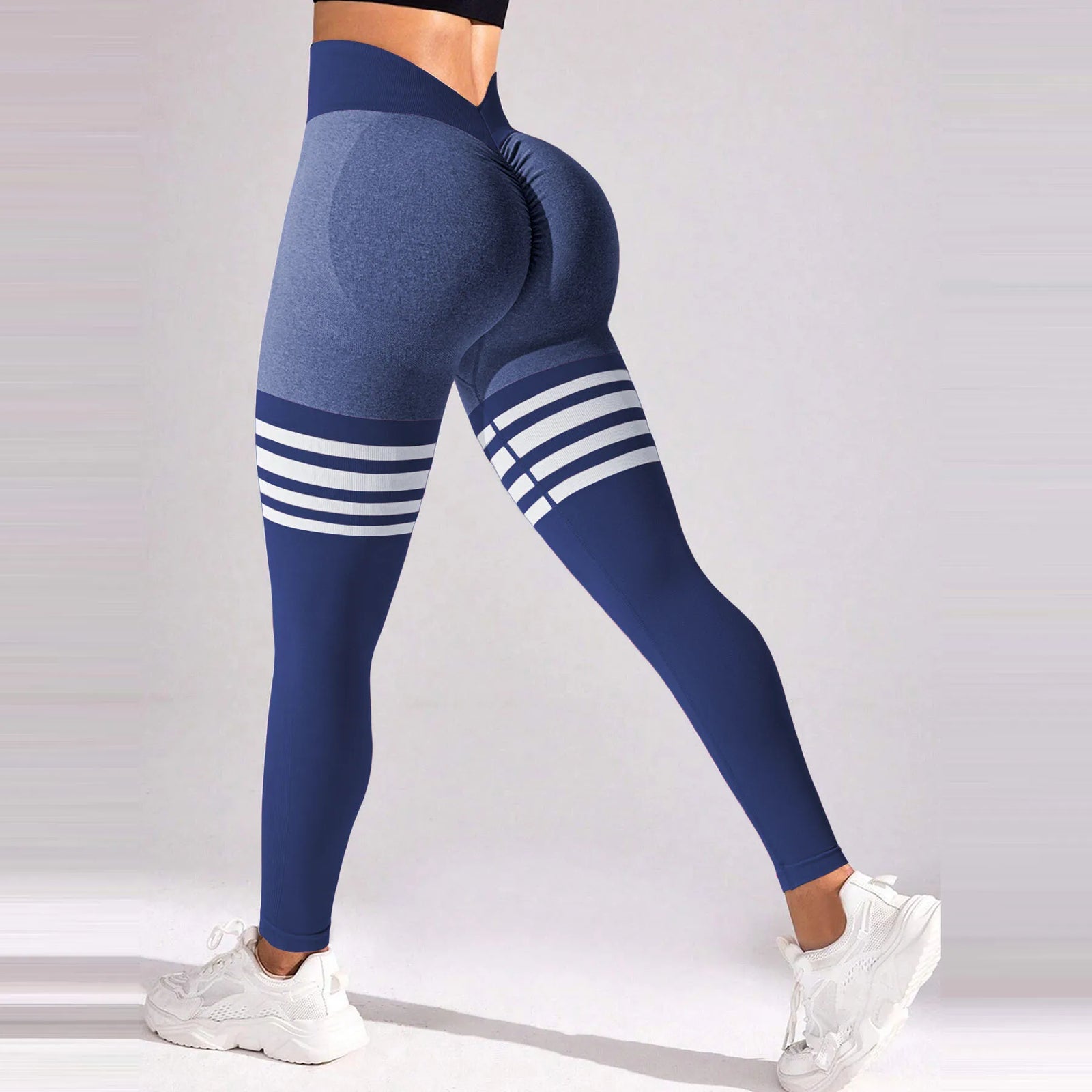 Women's Scrunch Striped Full Length Leggings For Workout Outfits