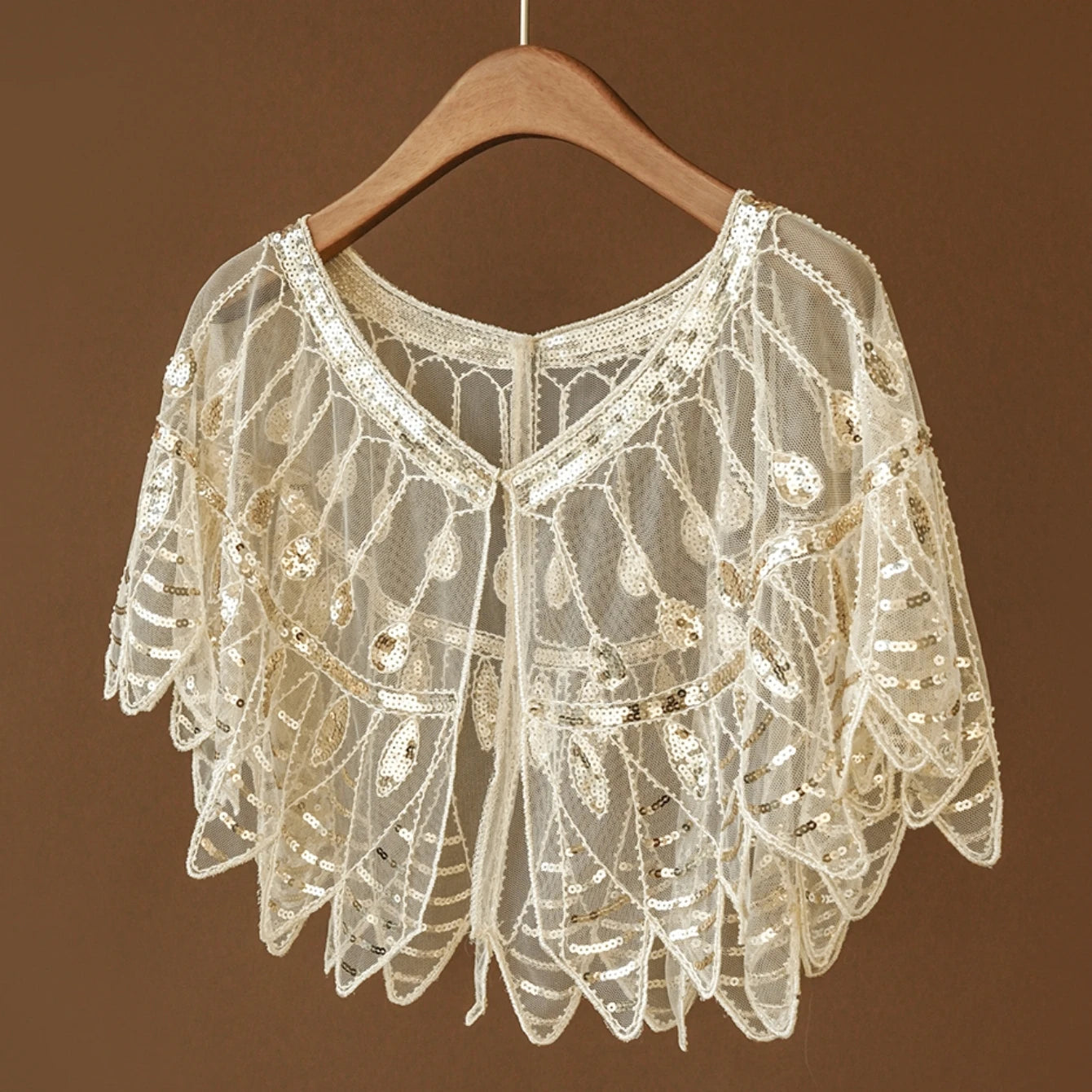 Leaf Beaded Sequin Capelet for Layering over Dresses and Tops