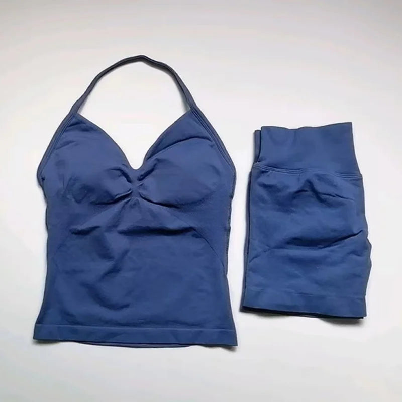 Women's Halter Tank And Shorts Yoga Set For Workout Outfits