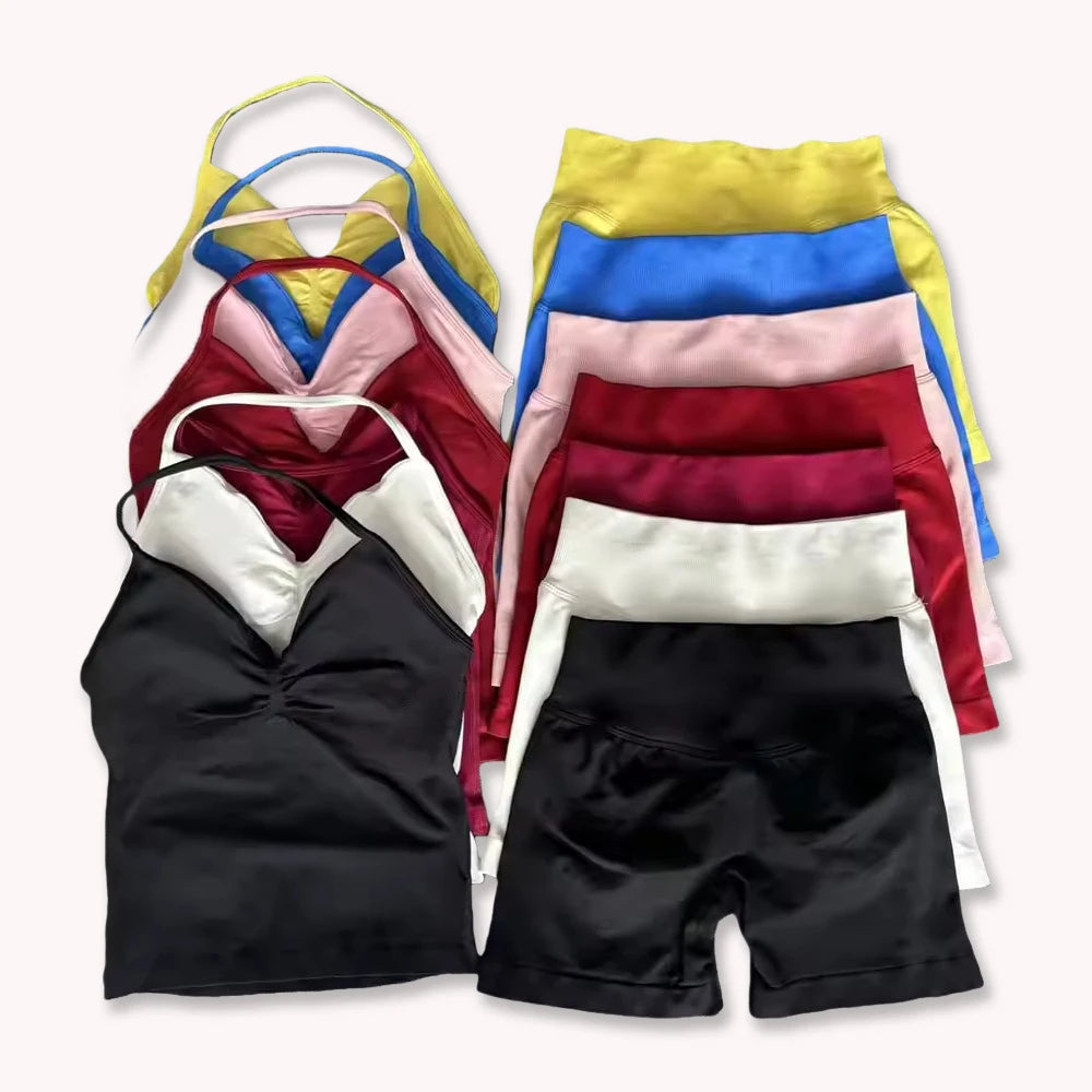 Women's Halter Tank And Shorts Yoga Set For Workout Outfits