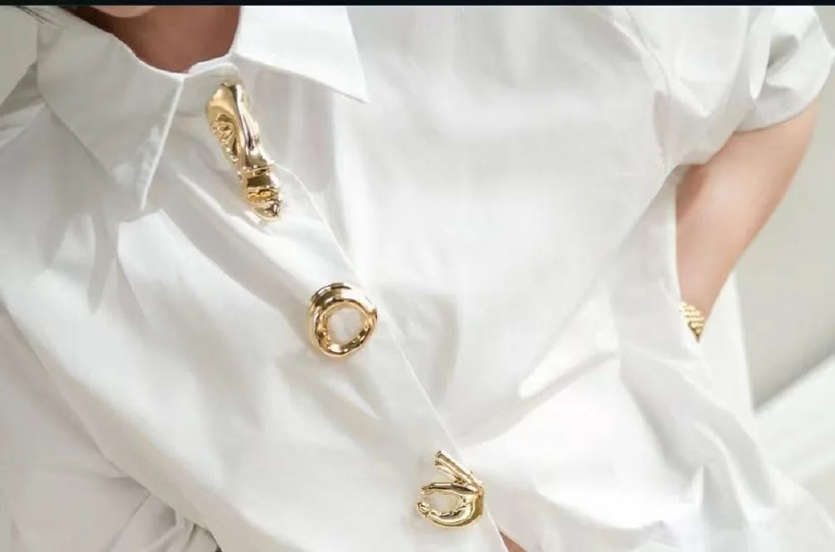 Women's Shirt with Decorative Buttons and Rolled Sleeves