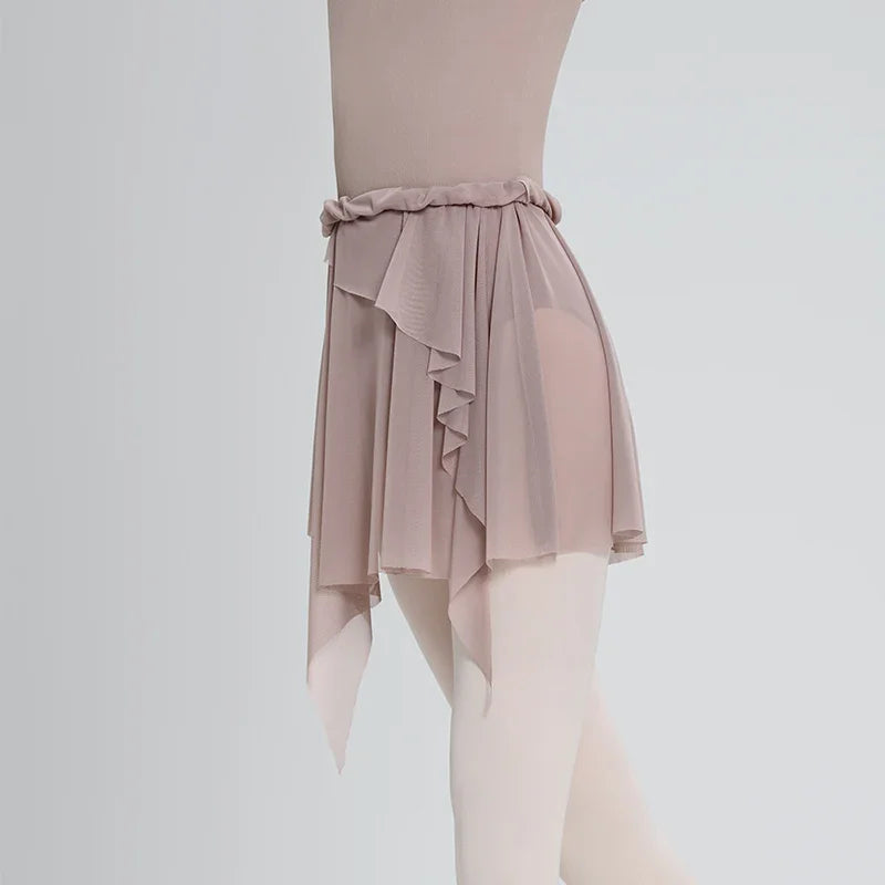 Women's Asymmetric Mesh Ballet Skirt with Elastic Waist for Practice