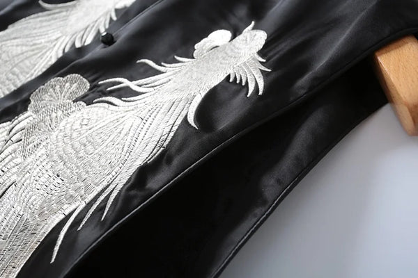 Vest For Women Chinese Style Disc Button Stand Collar Exquisite Craft Embroidery Animal Chiffon Silk Sleeveless Jackets