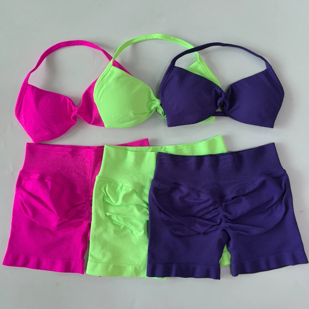 Women's Thin Strap Bra And Shorts Yoga Set