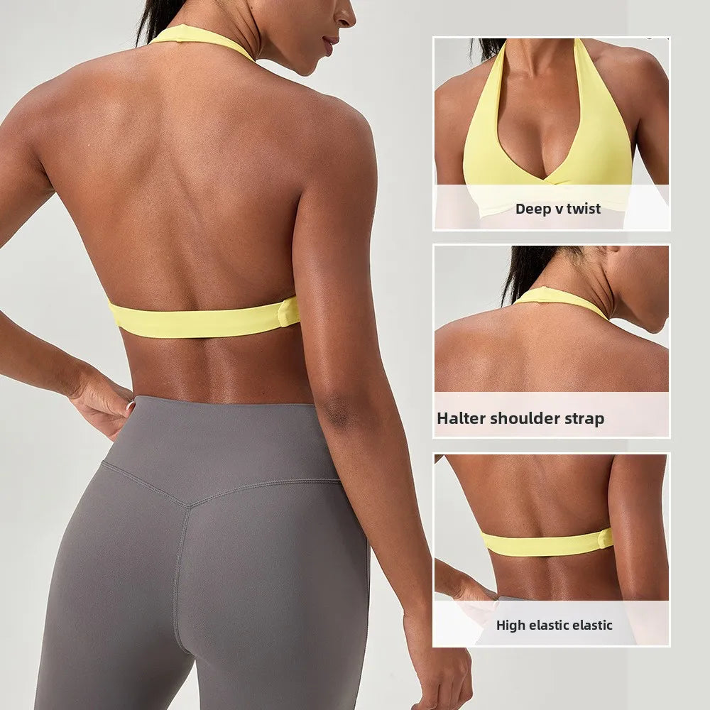 Women's V Neck Halter Sports Bra
