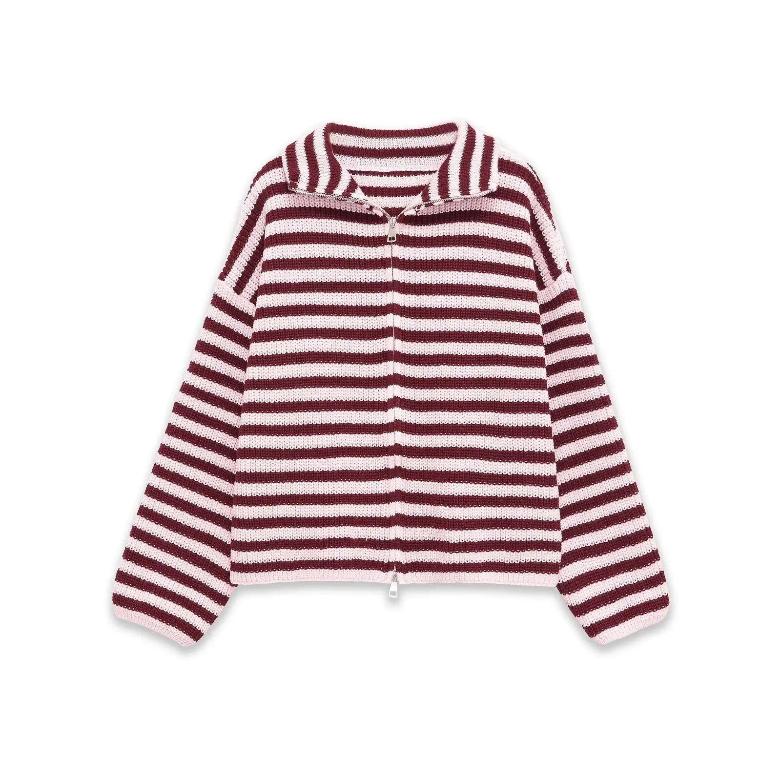 Women's Striped Full Zip Cardigan Casual Knit Layer