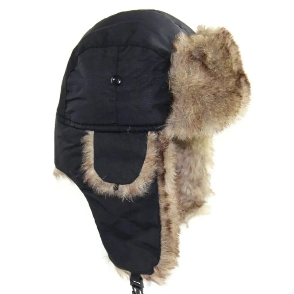 Trapper Hat with Ear Flaps and Plush Trim