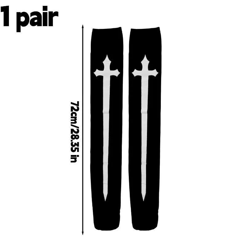 Cross Pattern Thigh High Stockings with Contrasting Cuff Design