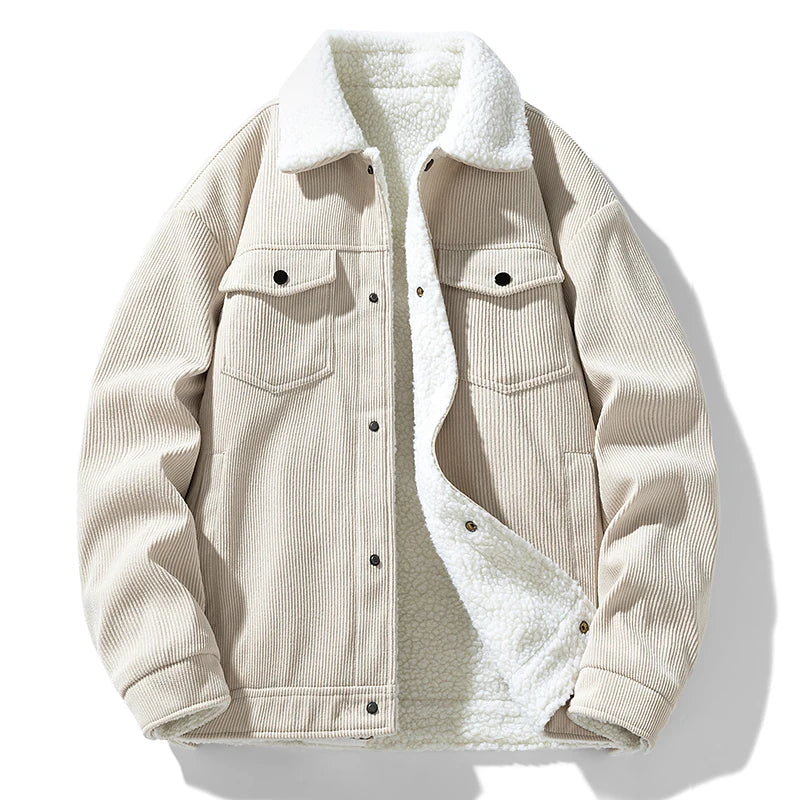 Men's Fleece Collar Corduroy Button Front Jacket