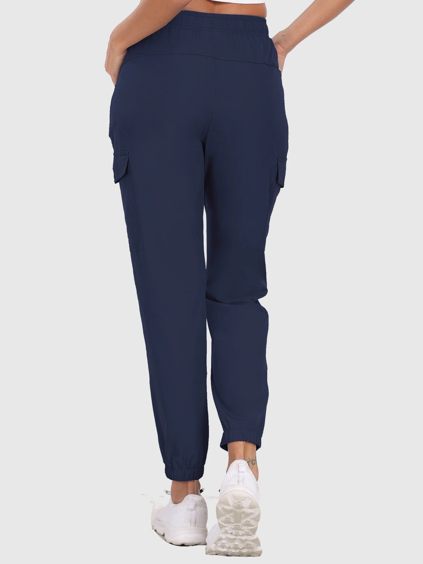 Women's Hiking Cargo Pants with Elastic Waist and Zip Pocket Details