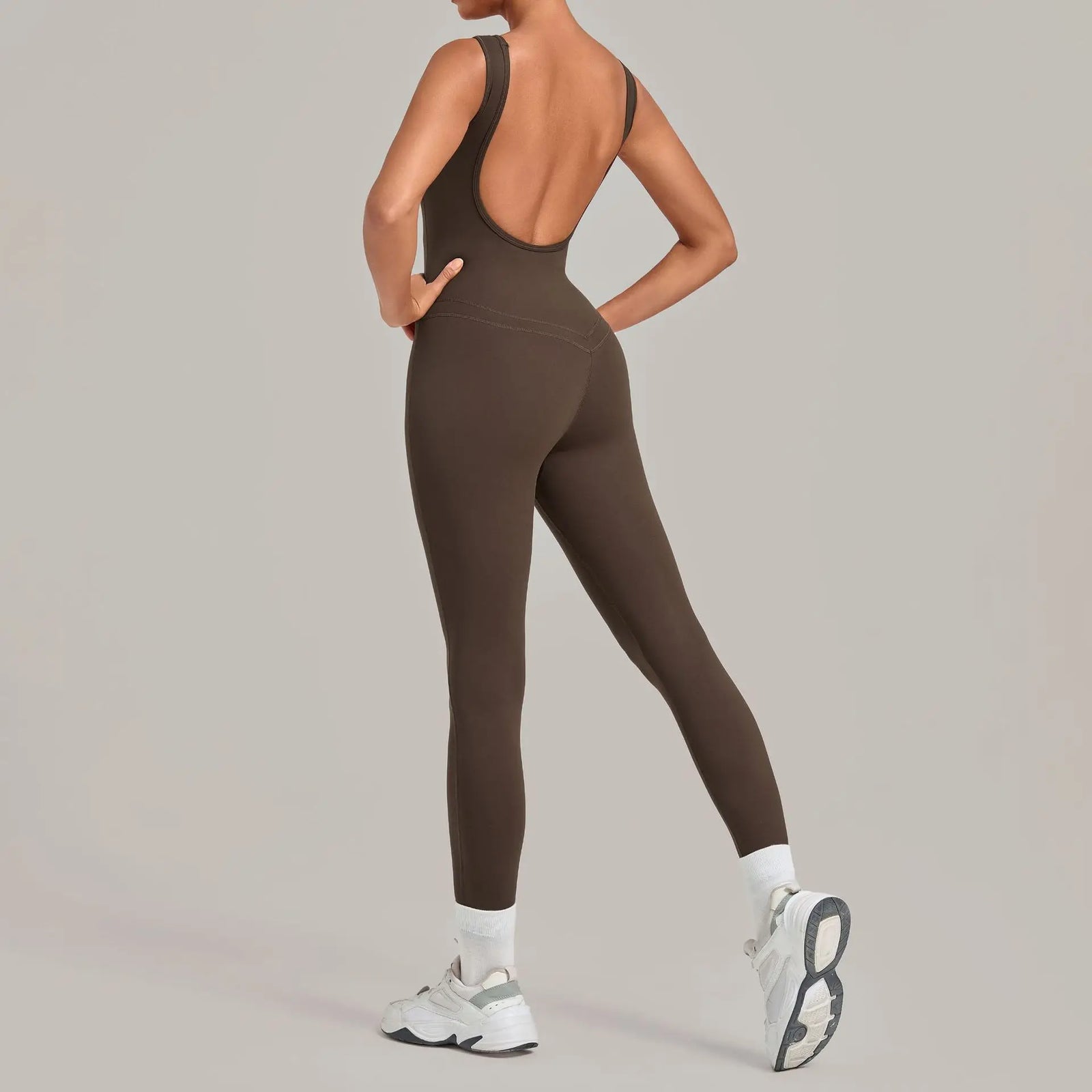 Women's Wide Strap Nylon Blend Workout Jumpsuit with Low Scoop Back