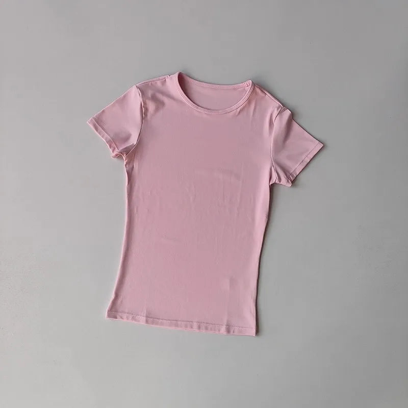 Short Sleeve Fitted Crew Neck Yoga Training T Shirt