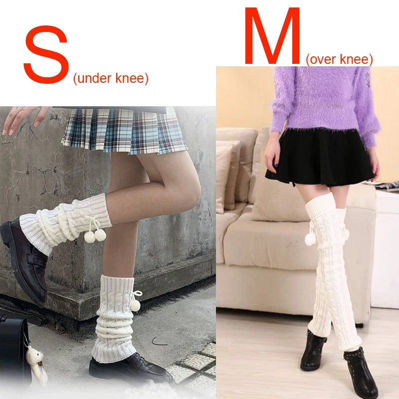 Cable Knit Leg Warmers with Decorative Pom Tie Details