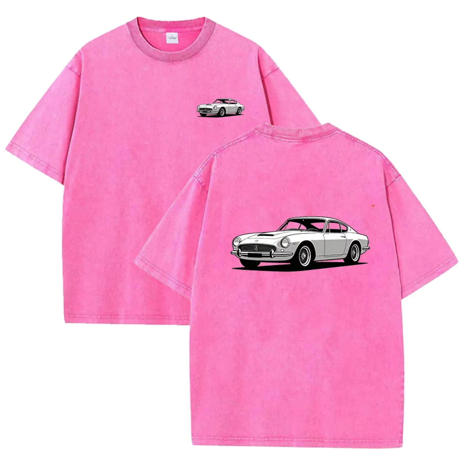 Teal Acid Wash Retro Vintage Coupe Car Print Classic Car Lover Casual Tee