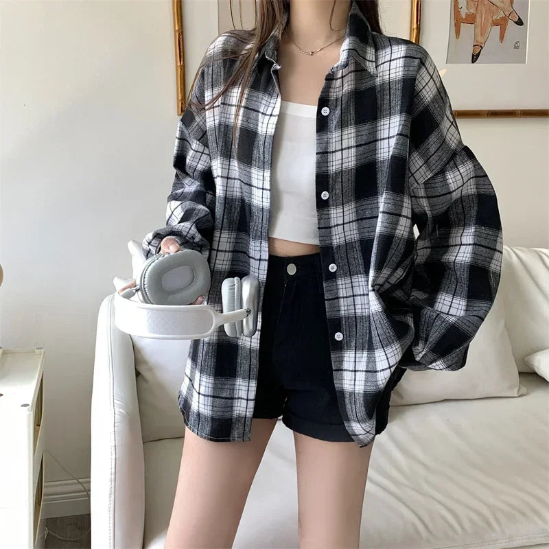 Women's Checked Collared Long Sleeve Shirt