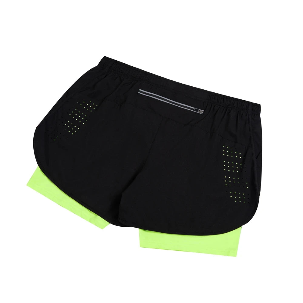Men's Double Layer Running Shorts with Back Zipper Pocket