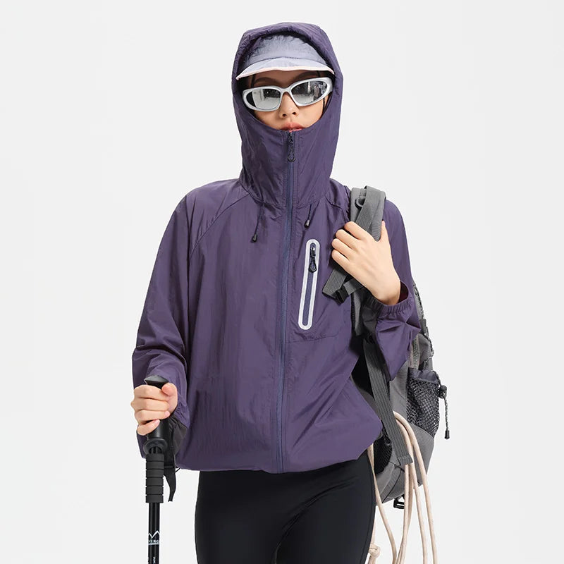 Women's Lightweight Hooded Hiking Jacket for Outdoor Layering