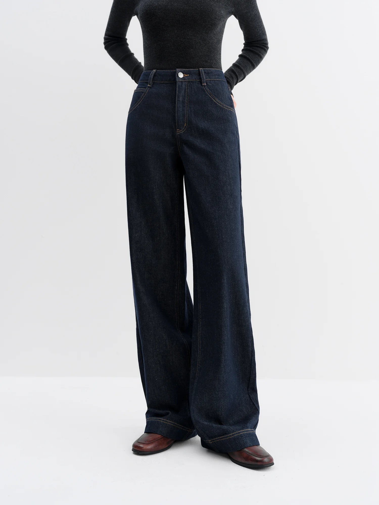 Women's Dark Wide Leg Denim Jeans For Everyday Outfits
