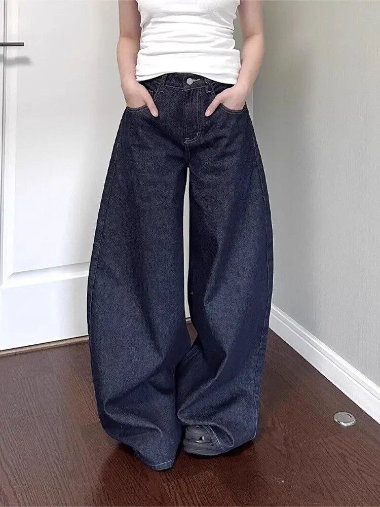 Women's Navy Loose Fit Wide Leg Denim Jeans
