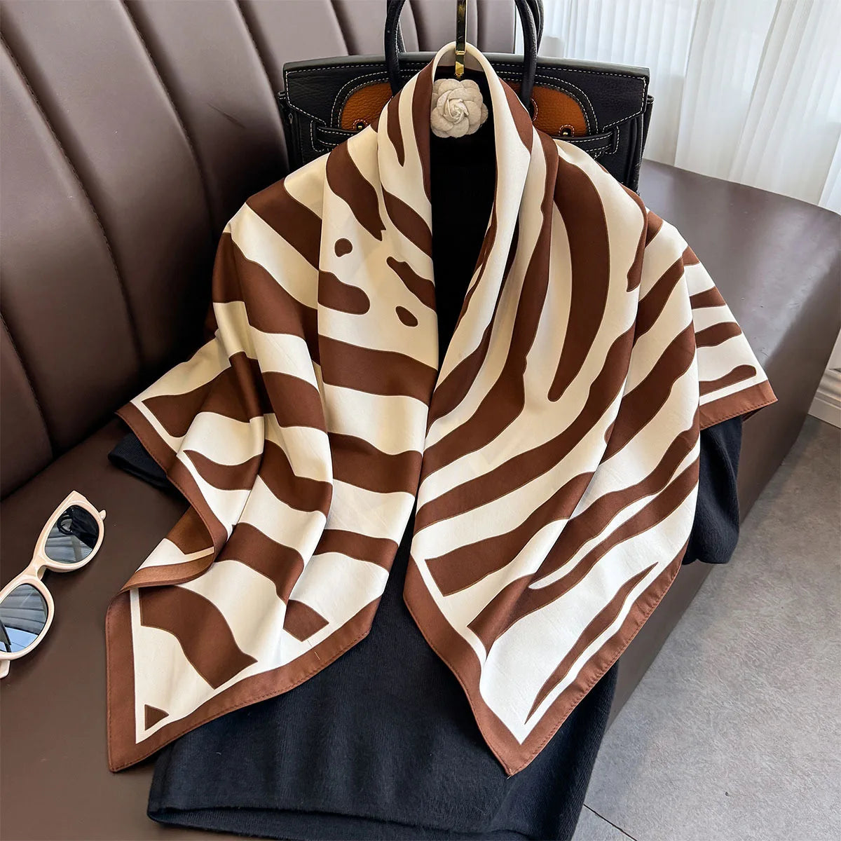 Printed Large Square Scarf with Decorative Border Designs