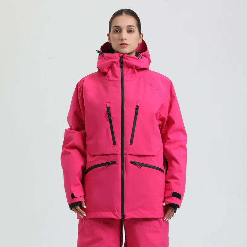 Hooded Long Sleeve Snow Sport Jacket with Front Closure