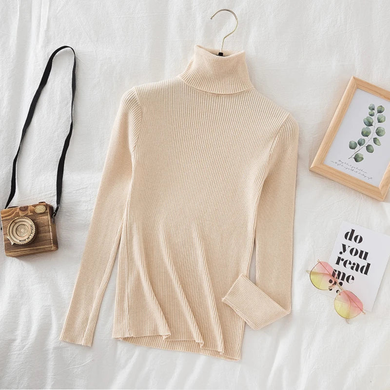 Women's Ribbed Mock Neck Long Sleeve Sweater Casual Knit Layer