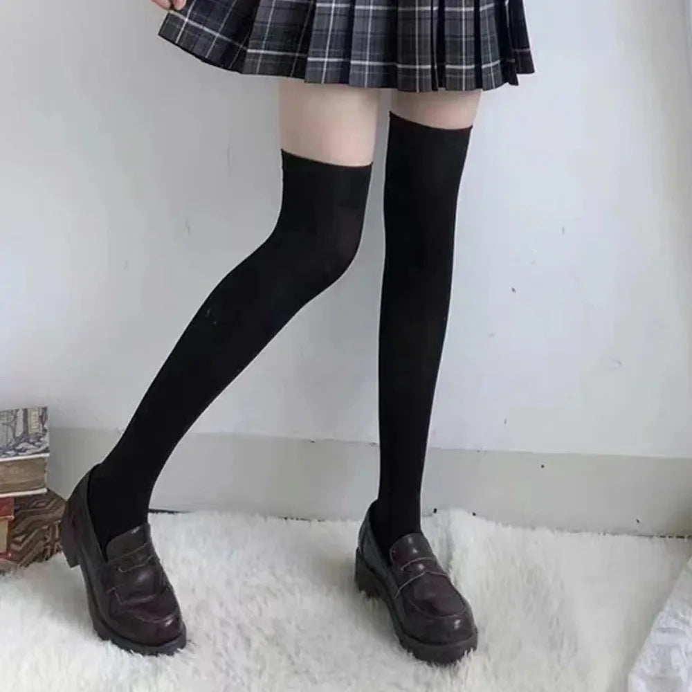 Solid Thigh High Stockings with Smooth Knit Appearance