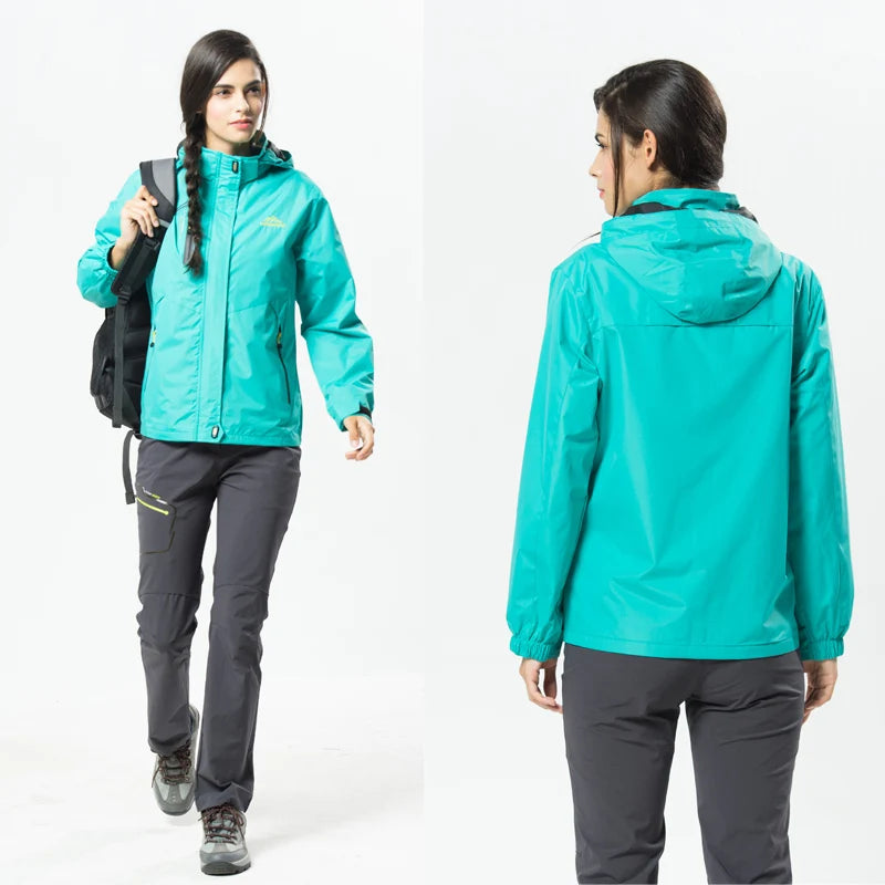 Hooded Long Sleeve Full Zip Outdoor Hiking Jacket with Pockets