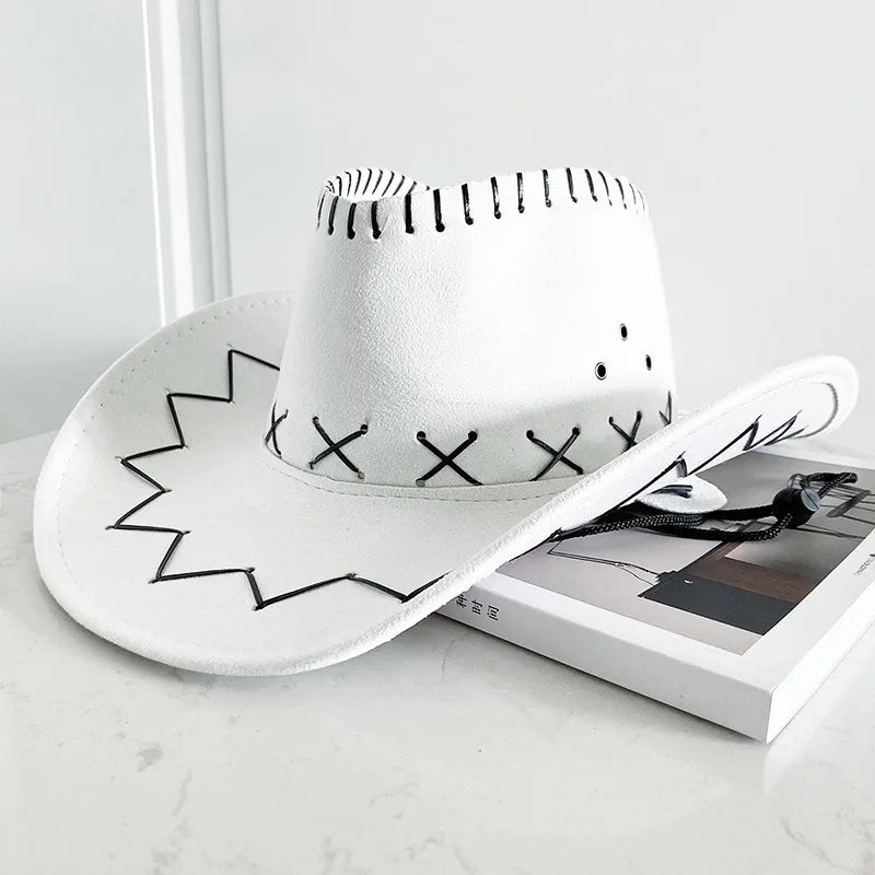 Wide Brim Cowboy Hat with Decorative Edge Stitching