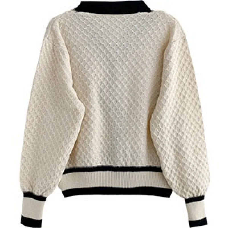 Women's Contrast Trim Button Front Cardigan Casual Knit Layer