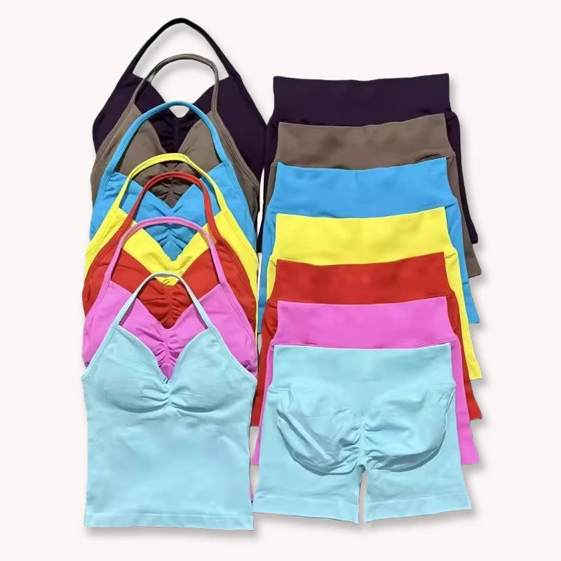 Women's Halter Tank And Shorts Yoga Set For Workout Outfits